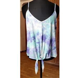 Tank Top Blue Purple Tie Dye L 12-14 Spaghetti Straps Boho Y2K Grunge Hippie